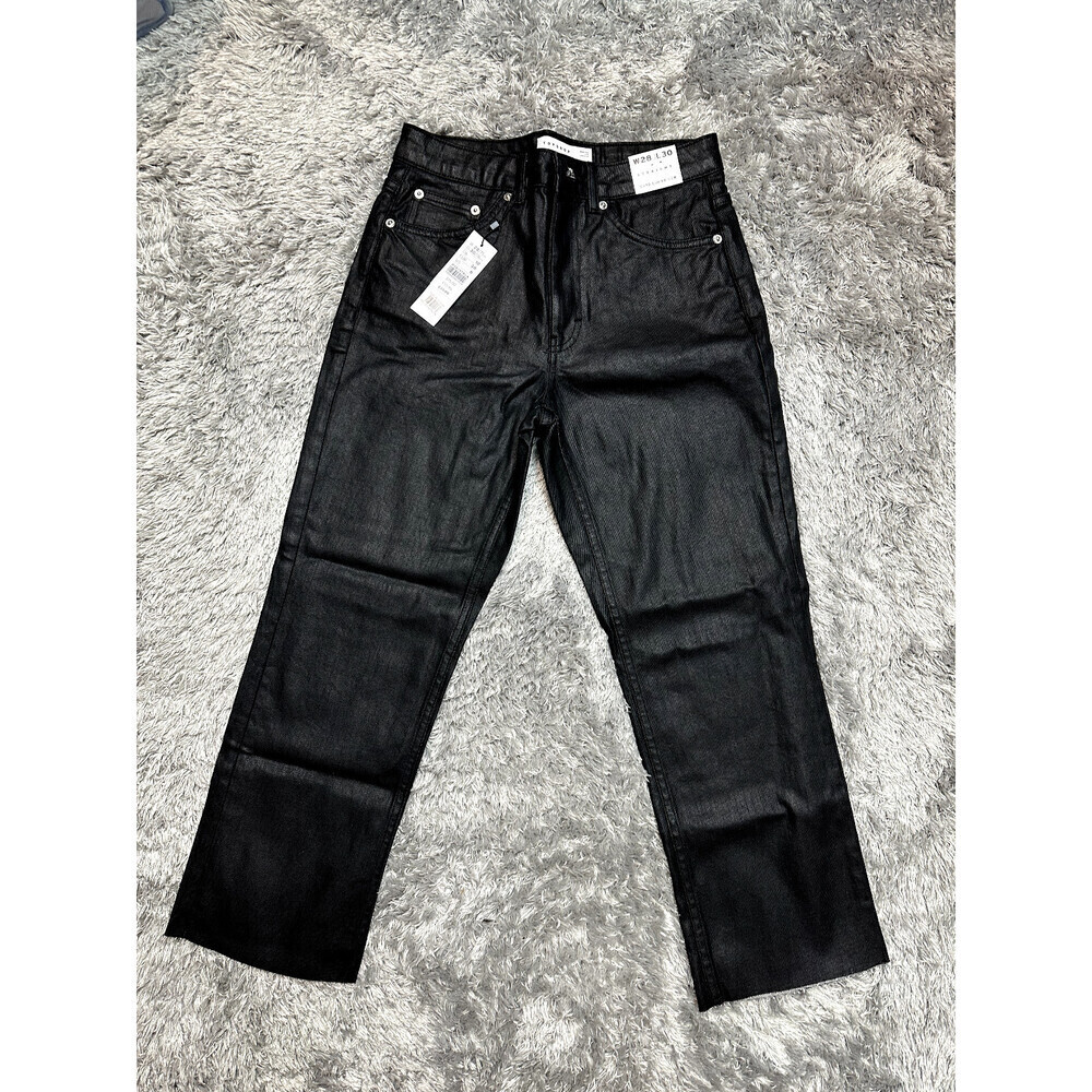 Topshop Women's Coated High Waist Crop Straight Jeans In Black Size 26 W 30 L